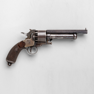 1860 LeMat Grapeshot Revolver, a percussion cap firearm characterized by its unique two-barrel design.